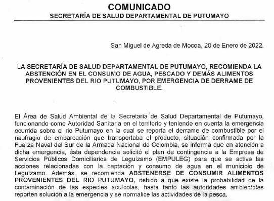 comunicado - Abstención por derrame de combustible
